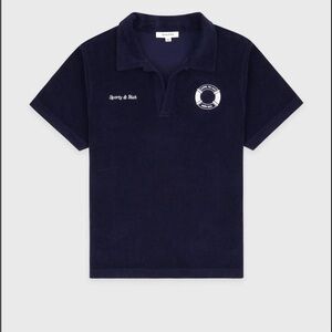 Sporty & Rich Terry Polo Shirt Womens Small Navy Blue Hotel du Cap-Eden-Roc Logo
